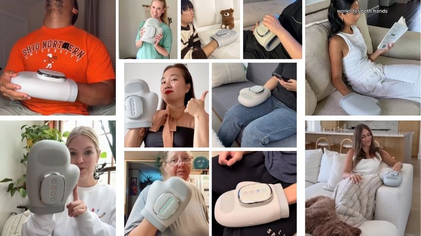 widespread use and positive customer feedback for Gladiora Hand Massager,many satisfied customers are visually highlighted.