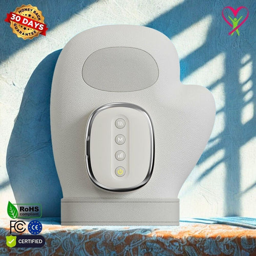 Gladiora Hand Massager with control panel , featuring money bask guarantee, FCC, CE and RoHS certificates 