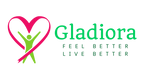 Gladiora logo with a heart and person icon on a white background