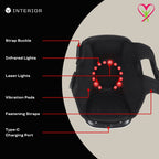 interior of Glaiora knee massager , laser lights, infrared light, vibration and heat therapy modes.